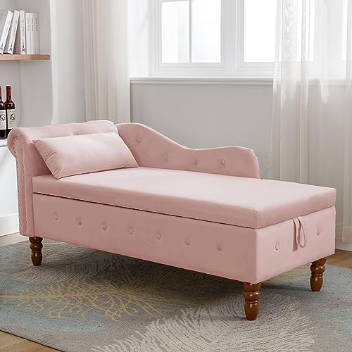 Majnesvon Velvet Chaise Lounge with Storage, Classic Style with Pillow, view 4