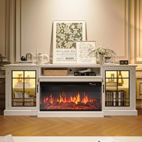 80" Fireplace TV Stand with 3-Sided Glass, TV Cabinet for TVs up to 90", view 4