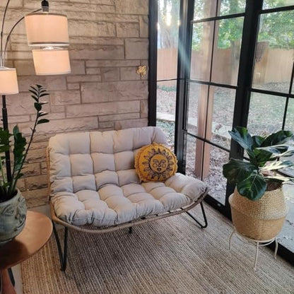 Outdoor Loveseat, 2 Seater Outdoor Couch with Soft Cushion, All-Weather Boho Rattan Patio Furniture for Balcony, Poolside, Backyard, Porch (Beige)