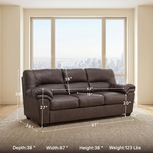 Signature Design by Ashley Whitlock Sofa, 87" W Faux Leather Couch, Anti-Sag Support, Couches for Living Room, Umber Brown, No Assembly Required