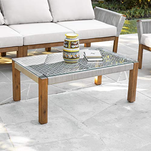 SEI Outdoor Patio Furniture - Brendina Outdoor Glass Top Cocktail Table - Transitional Design Natural Solid Wood - Ideal for Patio, Backyard (OD1089300)