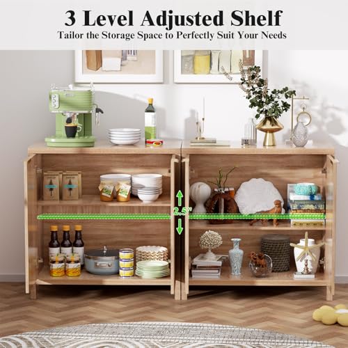 Sideboard Buffet Cabinet, 31" Storage Cabinet with 2 Doors and Adjustable Shelves, Sideboard Console for Dinning Room, Kitchen and Living Room - Oak