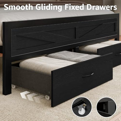 Rustic King Size Bed Frame with Storage Drawers, view 6