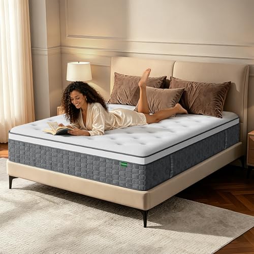 Queen Mattress 12 Inch, Medium Firm Feel, Queen Size Mattresses in Box, Individually Pocket Coils for Motion Isolation, Cooling & Comfortable Sleep with Gel Foam, CertiPUR-US Certified