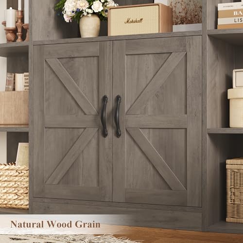 75" Tall 6-Tier Bookcase and Bookshelf with Storage, Ash Grey | Freestanding Wood Display Shelves, 47" Wide Book Shelf, Bookcase with Door, Book Storage Cabinet for Home Office, Living Room