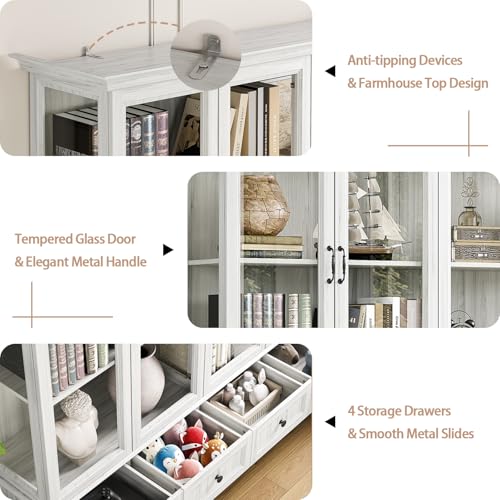 78" Tall Large Storage Cabinet with Glass Door, Grey Kitchen Pantry, view 7