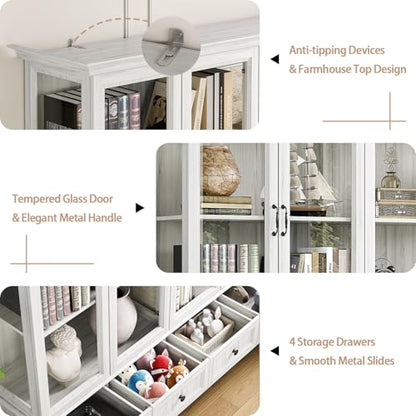 78" Tall Large Storage Cabinet with Glass Door, Grey Kitchen Pantry, view 7