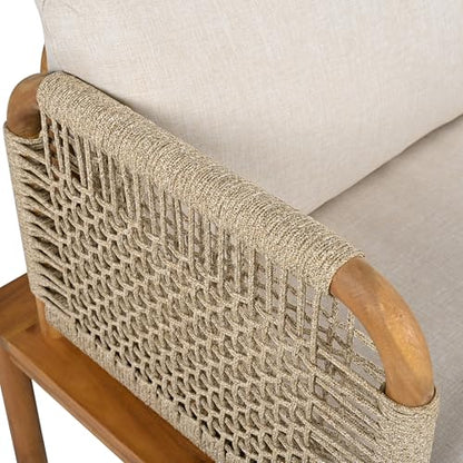 Coby Acacia Wood Patio Accent Chair Set of 2, Acacia Wood Outdoor Club Chair with Cushion, Patio Furniture Set, Teak+Beige