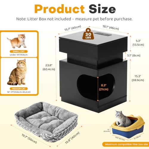 18" Pet Nightstand Charging LED Cat Cave Storage Drawer Side Table Black, view 3