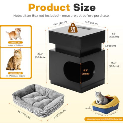 18" Pet Nightstand Charging LED Cat Cave Storage Drawer Side Table Black, view 3