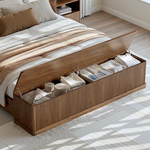 Fluted Walnut King Bed Frame with 51'' Headboard & Storage Bench, view 6