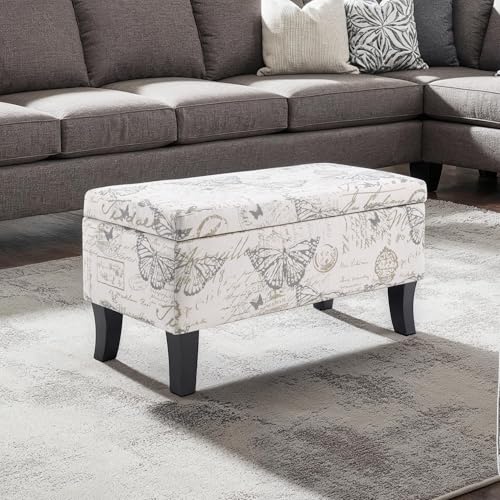Designs4Comfort Winslow Storage Ottoman Bench 32" - Transitional Upholstered Footstool & Seat, for Living Room, Entryway, Hallway, & Bedroom, Butterfly Fabric
