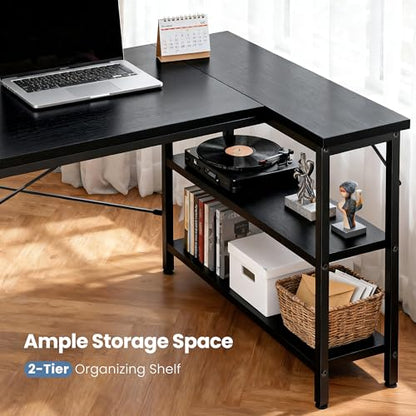 39" L Shaped Computer Desk, Corner Desks with Storage Shelves, Black, view 6