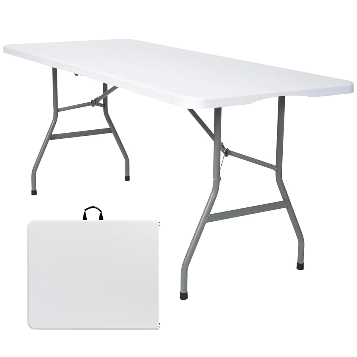 6 FT Folding Table,Outdoor Indoor Plastic Table Portable Square Height Dining Table Perfect for Picnics, Parties, Party and Camping, White
