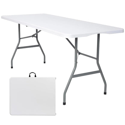 6 FT Folding Table,Outdoor Indoor Plastic Table Portable Square Height Dining Table Perfect for Picnics, Parties, Party and Camping, White