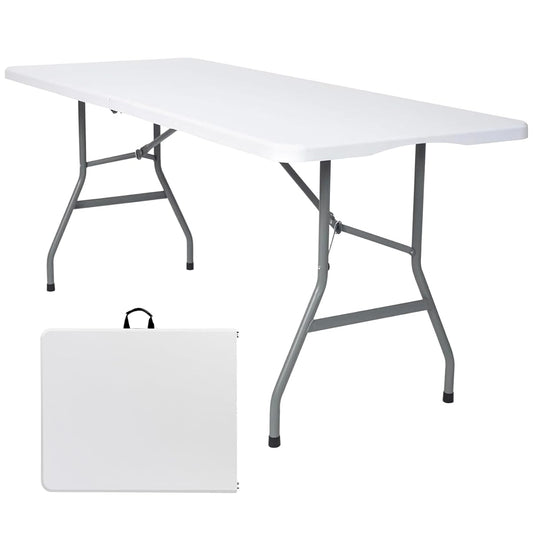 6 FT Folding Table,Outdoor Indoor Plastic Table Portable Square Height Dining Table Perfect for Picnics, Parties, Party and Camping, White