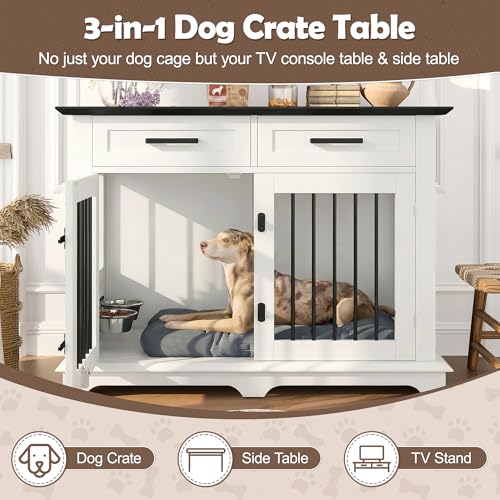 Dog Crate, 45 Inch Large Dog Crate Furniture with 2 Storage Drawers, view 4