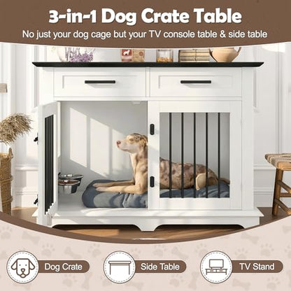 Dog Crate, 45 Inch Large Dog Crate Furniture with 2 Storage Drawers, view 4