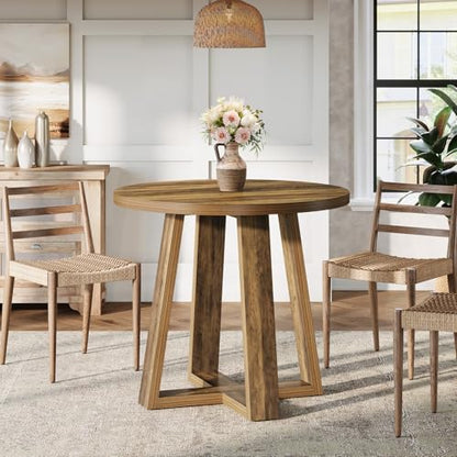 Tribesigns Small Round Dining Table for 2-4 People, 31.5 Inches Farmhouse Kitchen Table for Small Space, Dining Room, Kitchen, Apartment, Rustic Brown