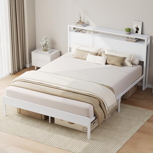 Full Size Bed Frame with 2-Tier Storage Shelf Headboard, view 6