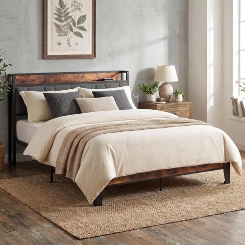 Queen Size Bed Frame with Storage Headboard and Charging Station, view 4