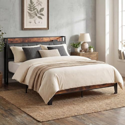 Queen Size Bed Frame with Storage Headboard and Charging Station, view 4