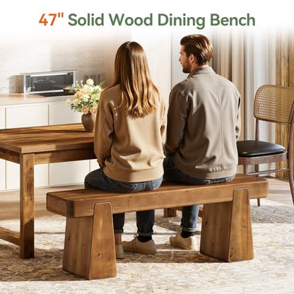 Solid Wood Dining Bench, 47" Farmhouse Dining Table Bench with Thickened Legs, Heavy Duty Wooden Bench Indoor for Enyryway, Living Dining Room, Hallway, Kitchen, Bedroom, Dark Brown