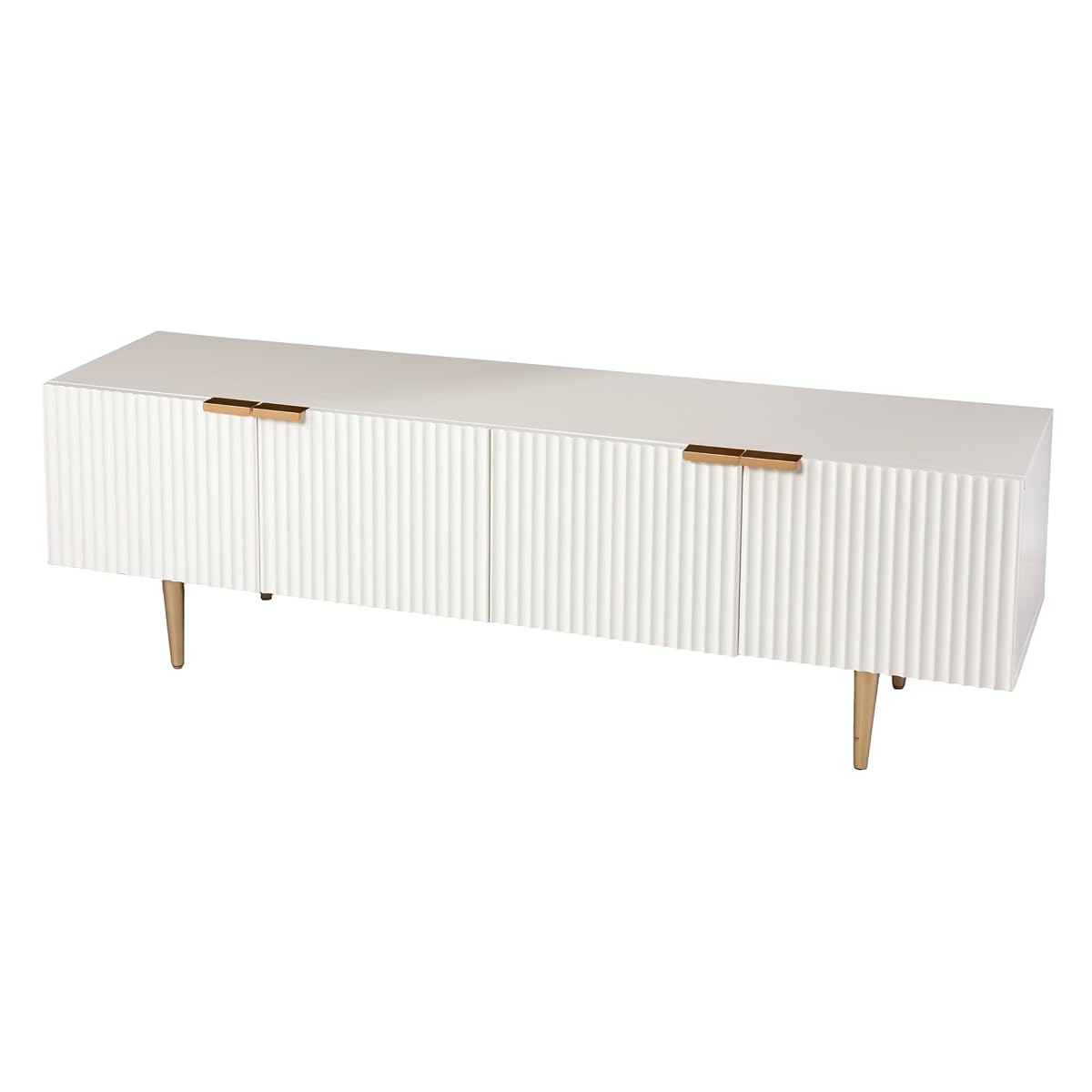 Pilston 4-Door Media Console - Transitional Design, White Iron and Wood - Ideal for Living Room, Family Room (MS1135656)