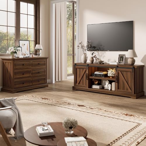 60" Farmhouse TV Stand for 70" TVs, Modern Entertainment Center, Brown, view 4
