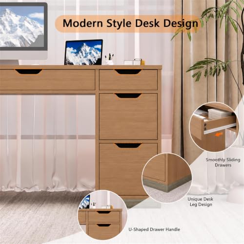 Executive Desk with Drawers, Office Desk with Stoarge, Brown, view 7