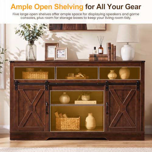 Farmhouse TV Stand for 65 Inch TV, 34" Tall Entertainment Center, view 4