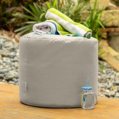 Spring Indoor/Outdoor Bean Bag Pouf Ottoman, Sunbrella Flax