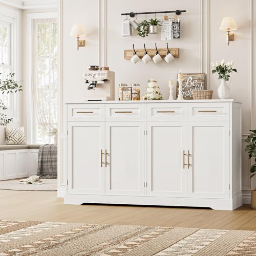 60" W Sideboard Buffet Cabinet with Storage, Kitchen Cabinet, White, view 3
