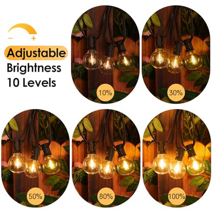 48FT Solar Powered String Lights, Outdoor Waterproof Patio Light with 15+1 Shatterproof LED G40 Bulbs, String Light for Backyard Balcony-Black