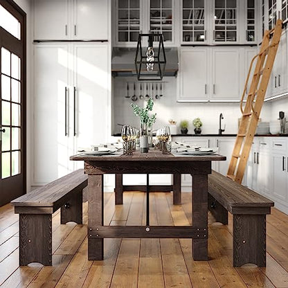 Hercules Commercial Grade Farmhouse Dining Table | Solid Pine Foldable Table for 10 in Antique Rustic Mahogany | Rustic Charm for Home and Events
