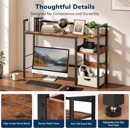 Desk Shelf, 38.6" Desk Hutch for Computer Monitor, Rustic Brown, view 8