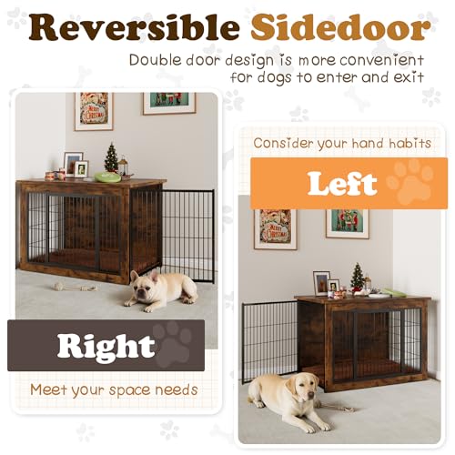 Wooden Dog Crate Furniture with Thick Cushion, Indoor Side Table Dog Kennel, view 4