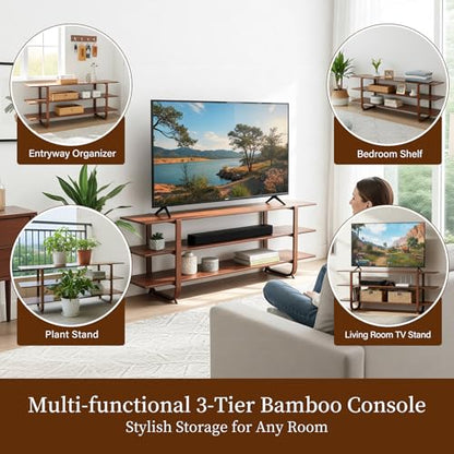 Walnut TV Stand for 65 Inch TV, Media Console 3-Tier Open Shelves, view 5