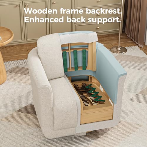 Swivel Accent Chair, 360° Barrel Chair with Solid Wood Frame & Removable Ergonomic Support Back Cushion, Fully Assembled Chenille Armchair for Living Room & Bedroom, Linen