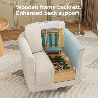 Swivel Accent Chair, 360° Barrel Chair with Solid Wood Frame & Removable Ergonomic Support Back Cushion, Fully Assembled Chenille Armchair for Living Room & Bedroom, Linen