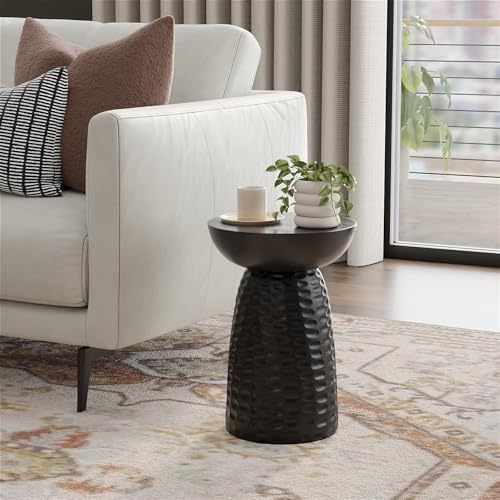 Boyd End Table - 13" Wide x 18" High Solid Mango Wood Round Accent Table in Black, Handcrafted Contemporary Nightstand or Lamp Stand for Living Room, Bedroom, or Office, Assembled