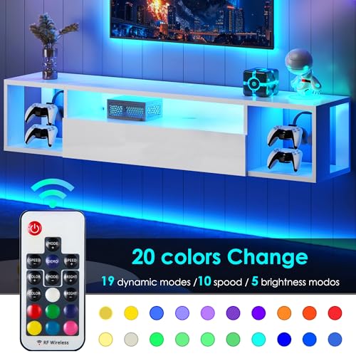 55.1" W Floating TV Stand with LED, Wooden Entertainment Center, view 4