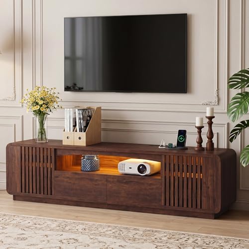 63" TV Stand with Storage, Mid Century Modern TV Console Walnut, view 2