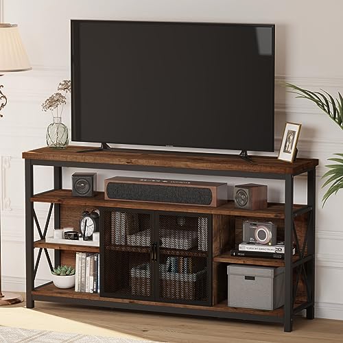 Tall TV Stand for TVs up to 65 Inch, Industrial Wood Entertainment Center with Storage Cabinet, Farmhouse TV Media Console for Living Room and Bedroom (32 Inch High, Rustic Oak)