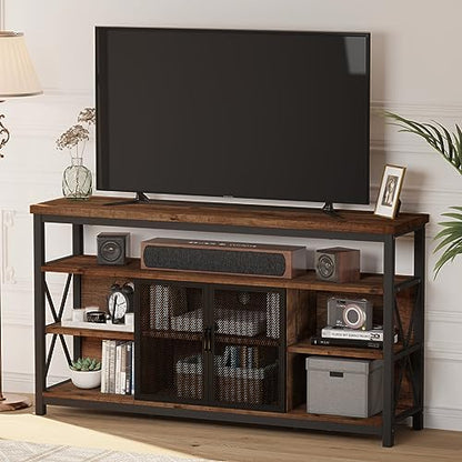 Tall TV Stand for TVs up to 65 Inch, Industrial Wood Entertainment Center with Storage Cabinet, Farmhouse TV Media Console for Living Room and Bedroom (32 Inch High, Rustic Oak)