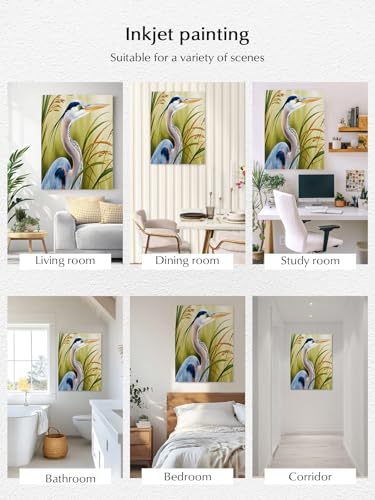 NuYeBiofx Natural Bird Wetland Landscape Canvas Wall Art Prints,40"x28" Framed Picture Artwork Wild Heron Grass Printed Canvas Oil Painting for Living Room Bedroom Office,Ready to Hang