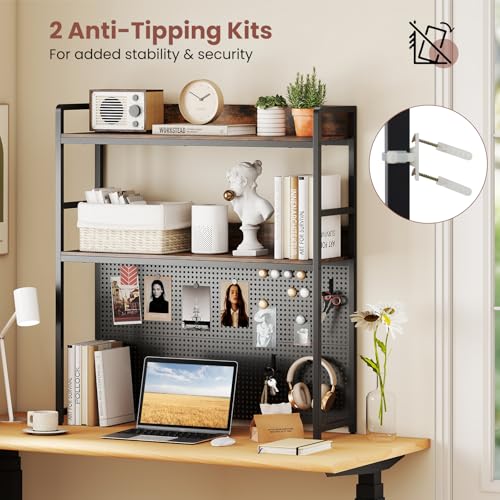 LDAILE 2-Tier Desk Hutch with Pegboard Desktop Organizer, view 5