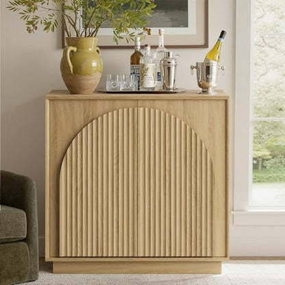 31.5" Small Buffet Cabinet with Storage, Arched Doors, Oak, 1PCS, view 2