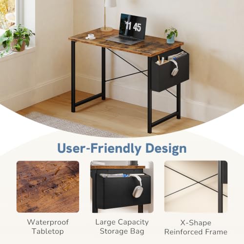 40" Small Computer Desk Home Office Desk, Gaming Desks, Brown, view 7