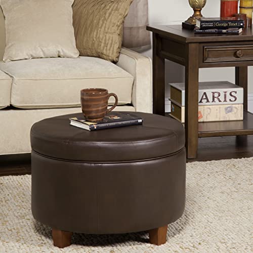 24" Round Leatherette Storage Ottoman - Chocolate Brown
